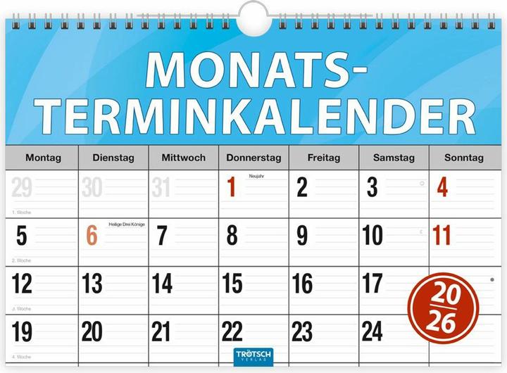 Immagine prodotto MonatsterminerMonatsterminkalender2026mitWire-O-Bindung (Tedesco)