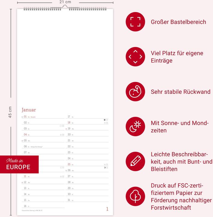 Produktbild Fotokalender zum Selbstgestalten 2026 (21 x 45 cm, Harter Einband, Deutsch)