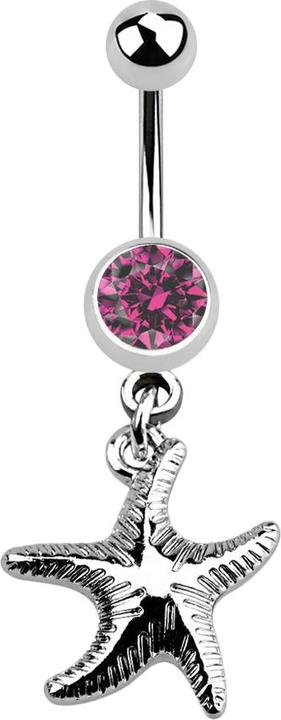 Star Piercing Banane silber mit Anhänger Seestern pink (ohne Messing, Chirurgenstahl 316L)