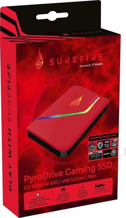 Actual product image Verbatim SureFire PyroDrive Gaming SSD USB 3.2 Gen 1 1 TB Red (1000 GB)