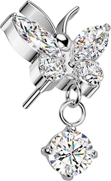 Actual product image Star Piercing Threadless Schmetterling silber Kristalle silber Anhänger Kristall silber (without brass, Titanium G23)