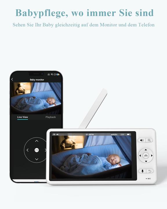 Produktbild WUUK 2K Babyphone mit Kamera und App, 5,5 Zoll Display (Babyphone mit Kamera, 305 m)