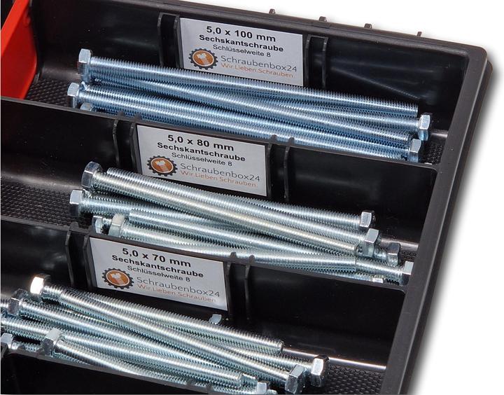 Produktbild Schraubenbox24 Sechskantschrauben Sortiment M5 65mm-100mm 90 tlg Schraubenbox DIN 933/ISO4017 (90 Schrauben pro Stück)