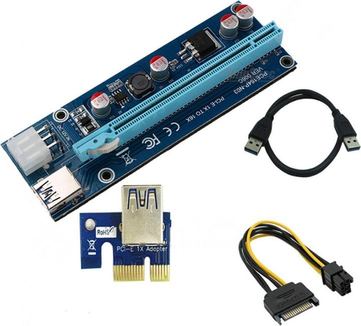 PowerGuard PCI-E Express Riser Card 1x to 16x USB 3.0 60cm SATA Crypto Mining