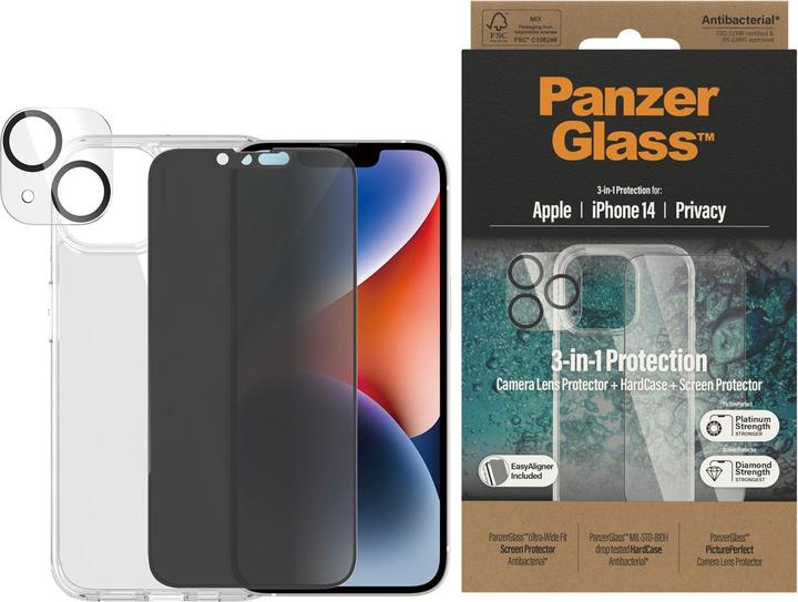 PanzerGlass 3 in 1 Privacy Schutzset (1 Stück, Apple iPhone 14)