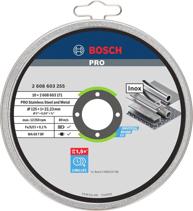 Actual product image Bosch Professional Zubehör PRO Stainless Steel and Metal cutting disc, 125 x 1 x 22.23 mm