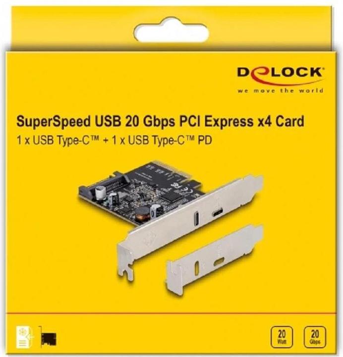 Produktbild Delock PCI Express x4 Karte zu 1 x SuperSpeed USB 20 Gbps (USB 3.2 Gen 2x2) USB Type-C™ + 1 x USB Type-C™ P