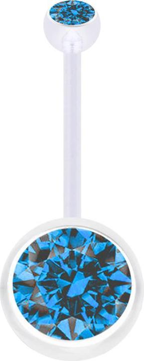 Star Piercing Banane Schwangerschaft transparent mit zwei Kugeln Kristall gross hellblau (Bioflex, ohne Messing)