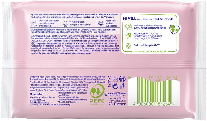 Valeurs nutritives et ingrédients NIVEA Micelles 3 en 1 (Eau micellaire, 25000 ml)