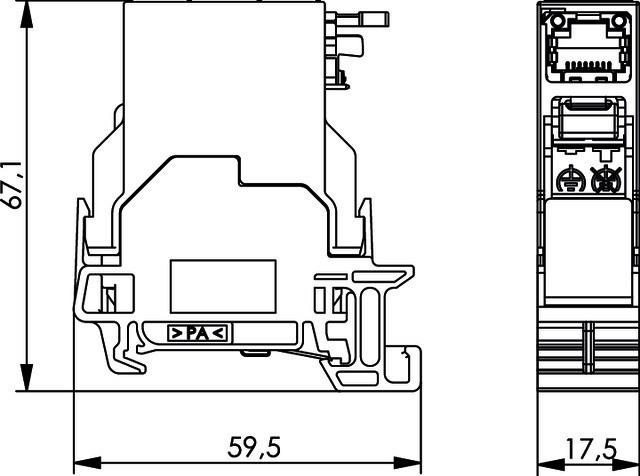 Produktbild Telegärtner STX DIN-Ausgang für Schienenmontage (UTP, CAT6a, 0.06 m)