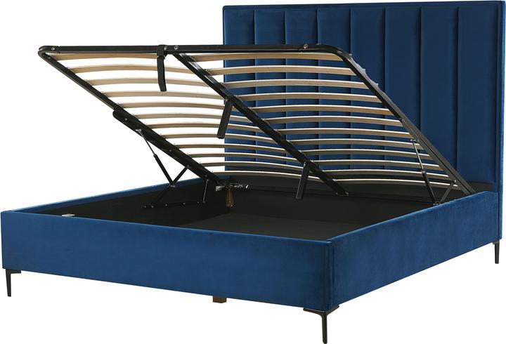 Produktbild Beliani Polsterbett Samtstoff blau mit Bettkasten hochklappbar 160 x 200 cm SEZANNE (160 x 200 cm)