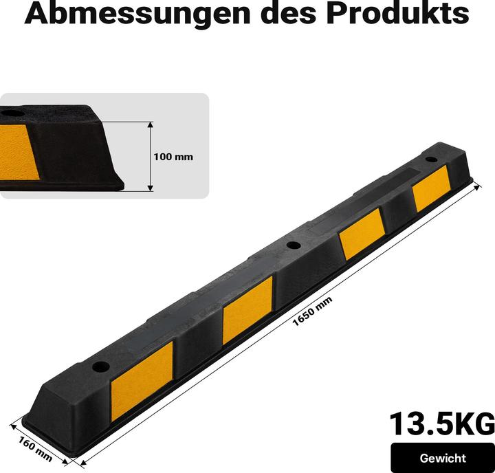 Produktbild Wiltec Radstopper 165x16x10cm Einparkhilfe Gummi Anfahrschutz Parkhilfe Garage