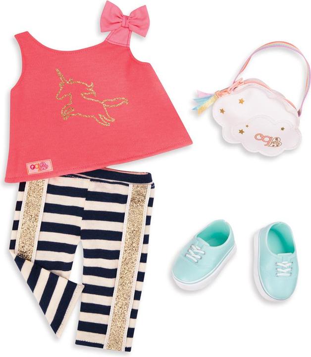 Produktbild Our Generation Outfit Hose mit Streifen und Einhorn Shirt