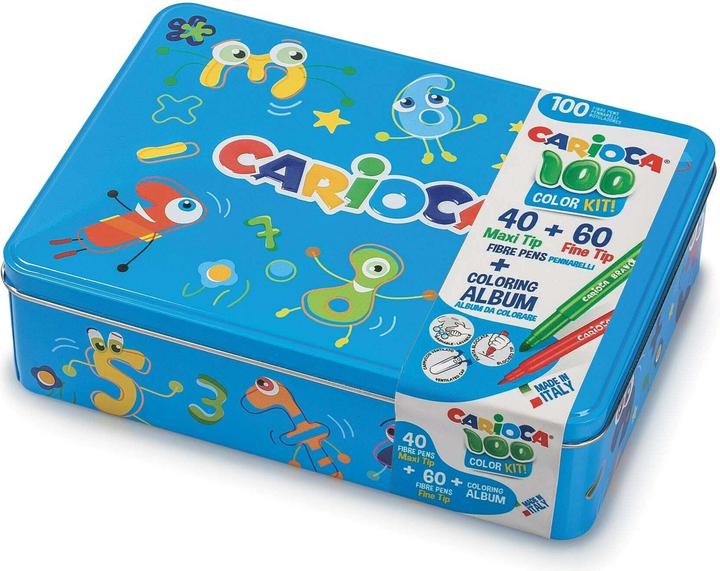 Produktbild Carioca Fasermaler in Metallbox 100-teilig, Blau (Blau, 100 x)