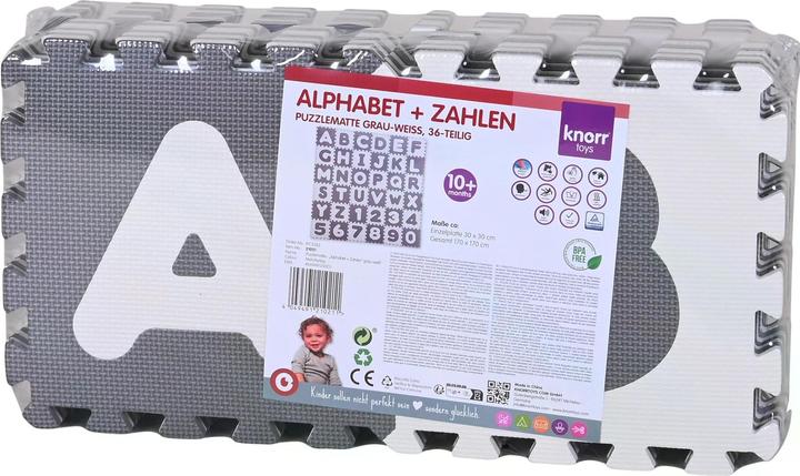 Produktbild Knorrtoys Puzzlematte - "Alphabet + Zahlen" grau-weiss (180 x 180 cm)
