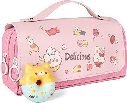 Produktbild Only-Bags.Store Federmäppchen mit 3 Fächern, blaues Schreibwarenetui, süsses Donut-Federmäppchen für die Schule