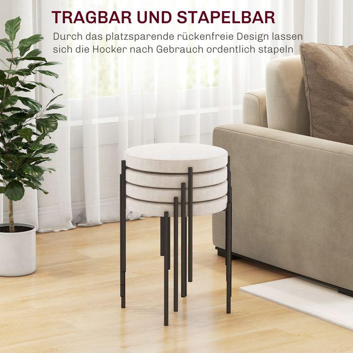 Immagine prodotto Swisshandel24 Set di 4 sgabelli da cucina, impilabili, effetto velluto, fino a 100 kg, struttura in metallo