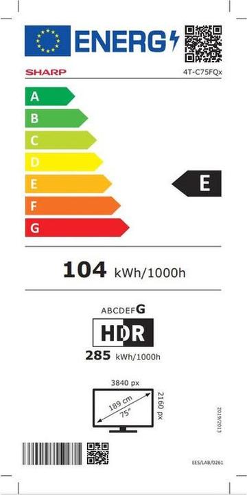 Energie-Label Sharp 75FQ5EG (75", QLED, 4K, 2023)