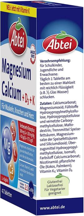 Actual product image Abtei Magnesium+Calcium+D3+K Tabl (42 Piece, Pills)