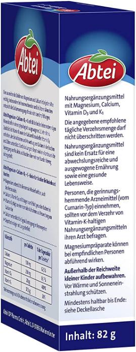 Actual product image Abtei Magnesium+Calcium+D3+K Tabl (42 Piece, Pills)