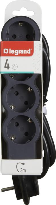 Actual product image Legrand Flat socket strip 4x socket, 3 metre cable Black 694562 (4 x, 3 m)