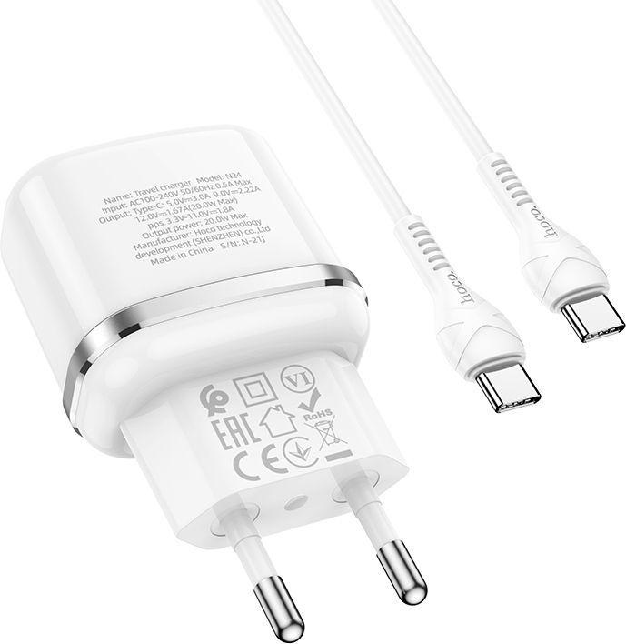 Hoco Victorious N24, 20W, 3A, 1 x USB-C, with USB-C Cable, weiss
