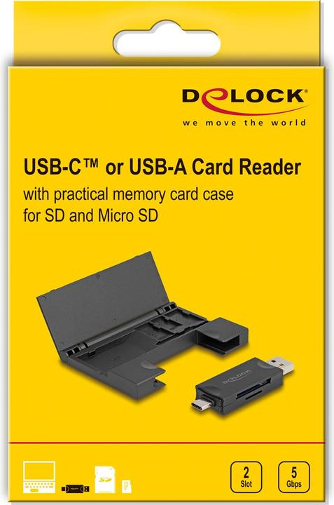 Produktbild Delock Card Reader USB 5 Gbps USB Type-C / Typ-A für SD und (USB-C 3.2 Gen 1)