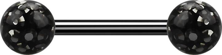 Star Piercing Barbell schwarz mit zwei Kristallkugeln schwarz Epoxy Schutzschicht (ohne Messing, Titan G23)