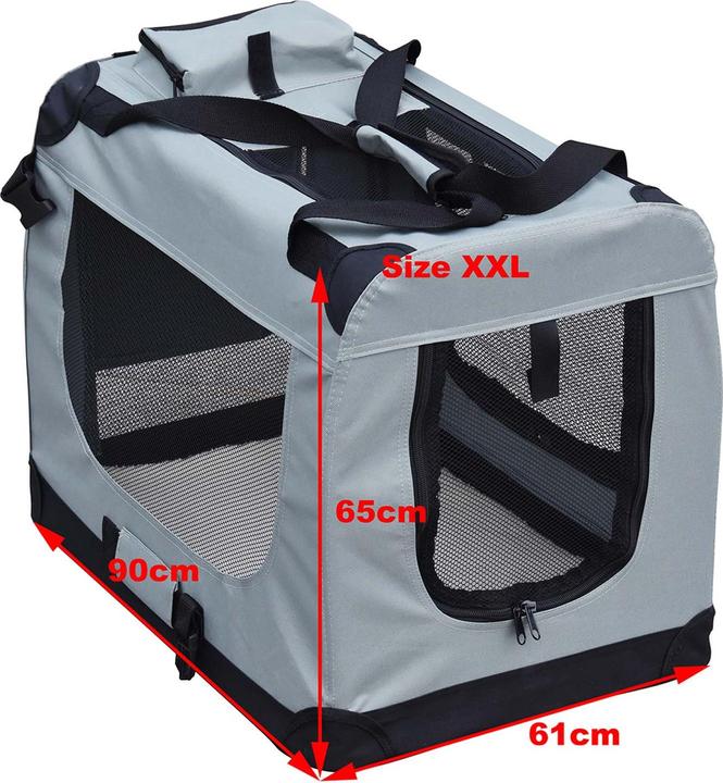Produktbild Wiltec Fudajo Transportbox XXL Faltbar Grau 90x63x63cm Hundebox Katzenbox Reisebox (Hund, Faltbar)