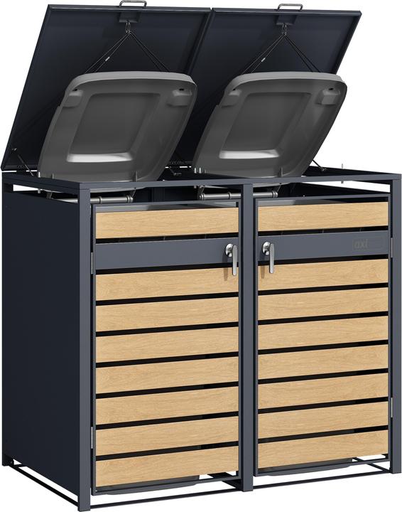 Produktbild Axi Lucas Mülltonnenbox Metall Anthrazit/Holzoptik 2x 240L