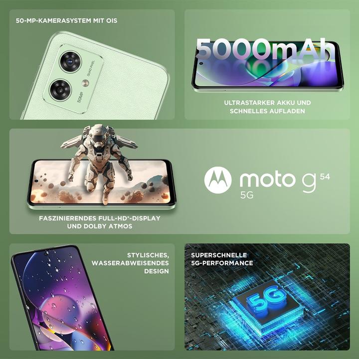 Produktbild Motorola Moto G54 (256 GB, Mint Green, 6.50", SIM + eSIM, 50 Mpx, 5G)