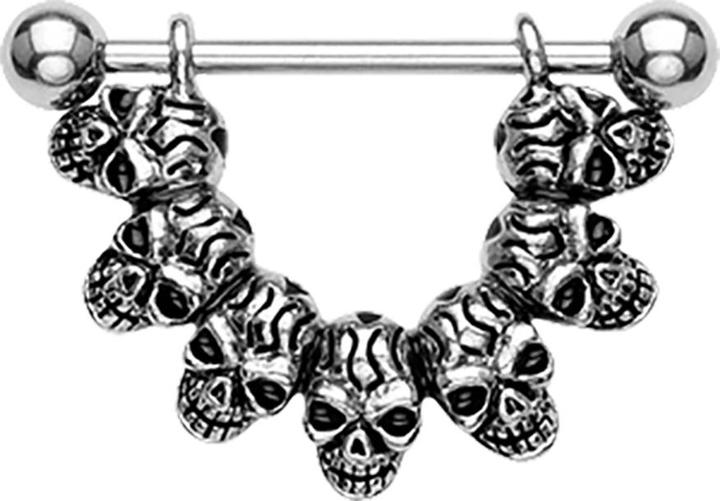 Star Piercing Barbell silber mit zwei Kugeln glückliche 7 Schädel (Chirurgenstahl 316L)