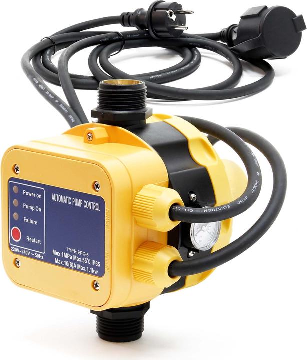 Wiltec Pressure Switch EPC-5 230V with 2 Cables for Domestic Waterworks & Pumps with Dry-Run Protection (Domestic water pump)