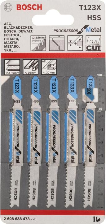 Actual product image Bosch Professional Zubehör PRO Metal thick and thin T123XF jigsaw blade, 100 mm, 5 pcs.