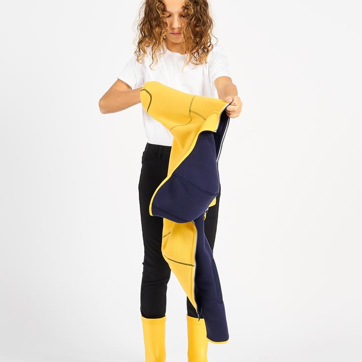 Immagine prodotto Tribord Giacca in pile da vela per bambini calda e reversibile 500 blu navy/giallo (164)