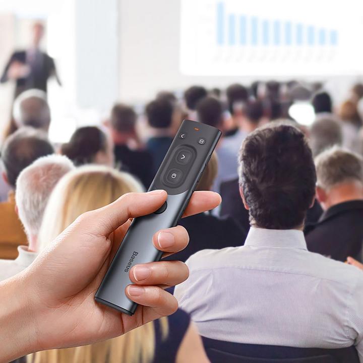 Actual product image Baseus Orange Dot Multifunctional remote control for presentation, with a red laser pointer - grey