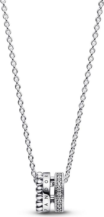 Pandora Signature Logo Pavé & Beads Halskette (Sterling Silber 925, 42 - 45 cm)