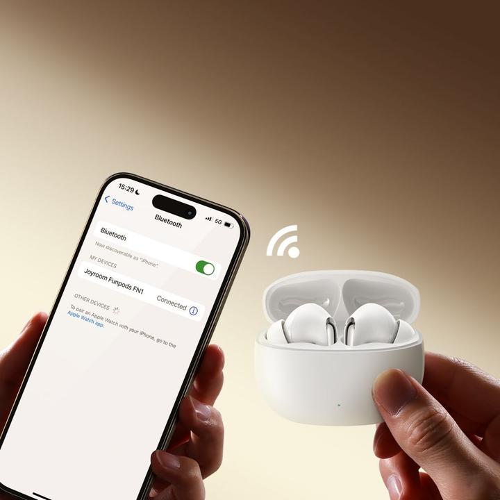 Produktbild Joyroom Funpods JR-FN1 wireless in-ear TWS Bluetooth 5.4 ANC ENC headphones - white (ANC, 35 h, Kabellos)