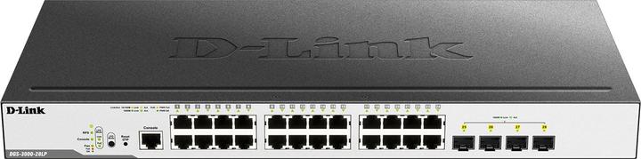 Produktbild D-Link DGS-3000-28LP managed Switch 24x10/100/1000RJ45 4xSFP 802.3at Poe max 193W smart fan opt. red. Po... (24 Ports)