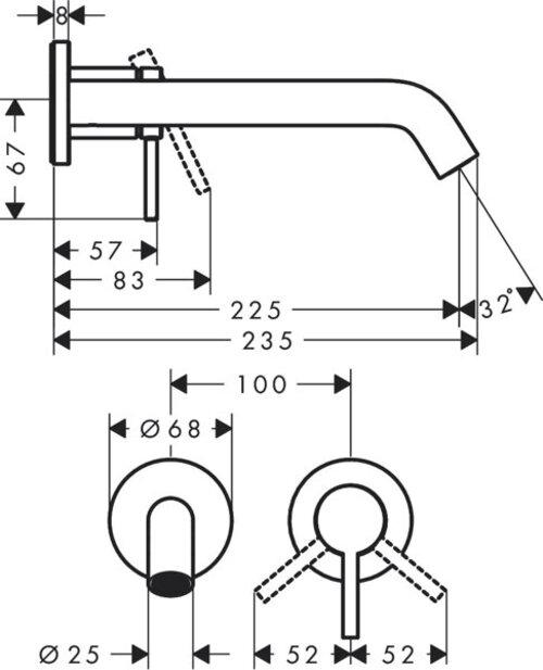 Actual product image hansgrohe Tecturis S single lever concealed washbasin mixer for wall mounting, projection 225 mm, 73