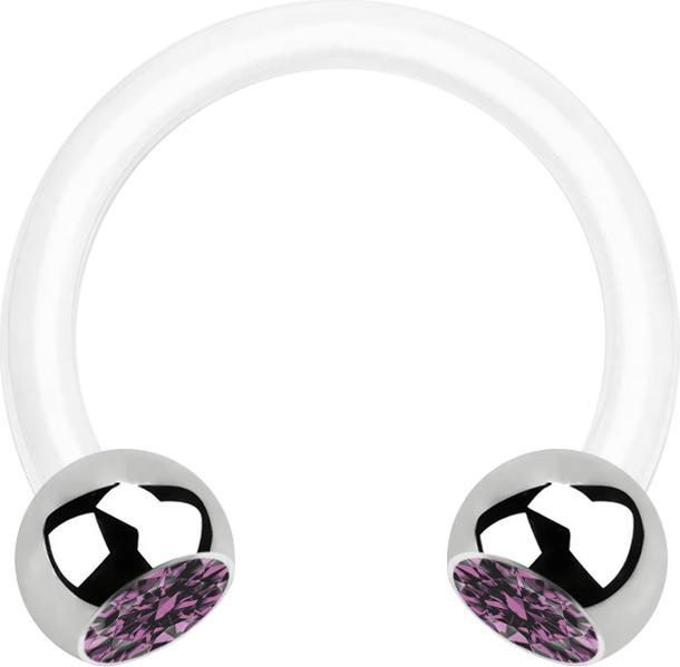 Immagine prodotto Star Piercing Micro Circular Barbell bianco con due sfere di cristallo d'argento viola chiaro (Bioflex, Acciaio chirurgico 316L, senza ottone)