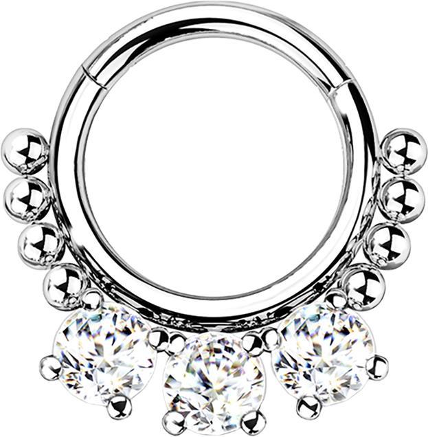 Immagine prodotto Star Piercing Anello a micro segmenti incernierato con perline d'argento e tre cristalli (Acciaio chirurgico 316L, senza ottone)