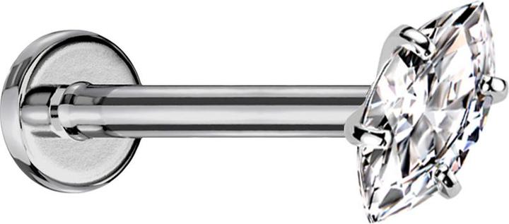 Produktbild Star Piercing Micro Labret Innengewinde silber Ovaler Kristall silber gefasst (Titan G23, ohne Messing)