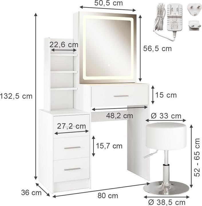 Image du produit Vicco Lisca avec tabouret et éclairage (80 x 36 x 132.5 cm)