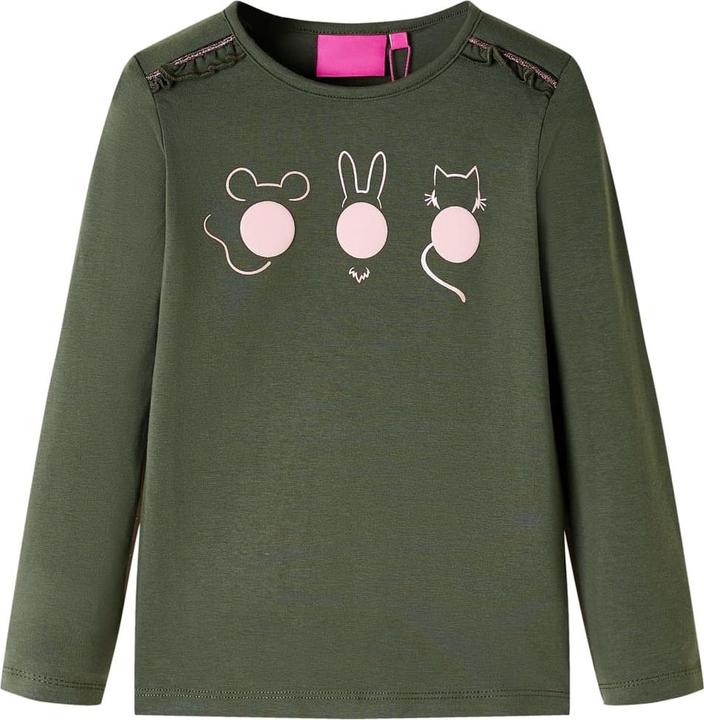 VidaXL Kinder-Langarmshirt Khaki 128,Material: 95 % Baumwolle. 5 (128)