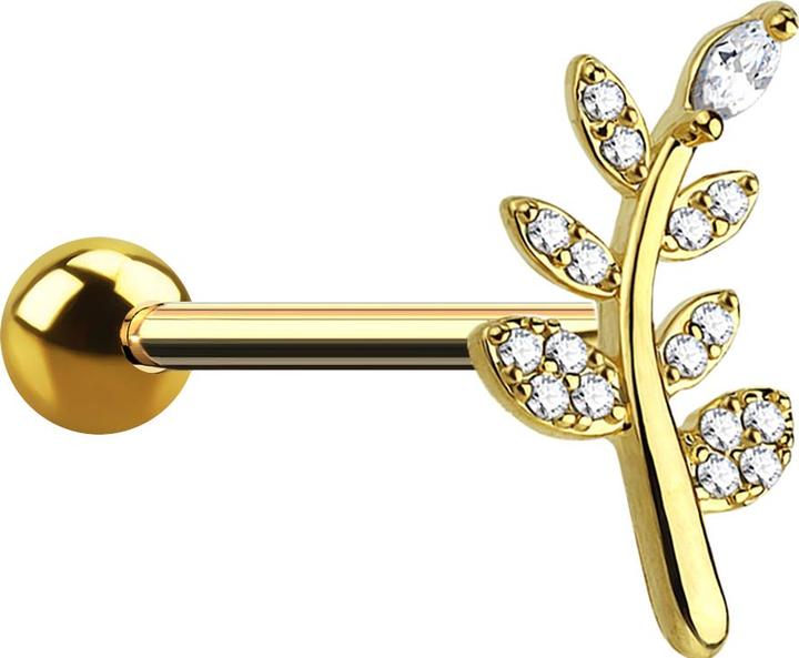 Immagine prodotto Star Piercing Micro Barbell vergoldet Blatt mit Kristall (Ottone, Acciaio chirurgico 316L)