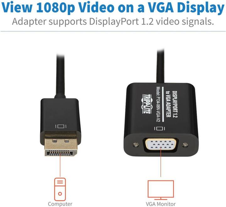 Produktbild Eaton DisplayPort to VGA Active Adapter Video Converter DP ver 1.2 M/F 6inch 15.24cm (VGA, 4.19 cm)
