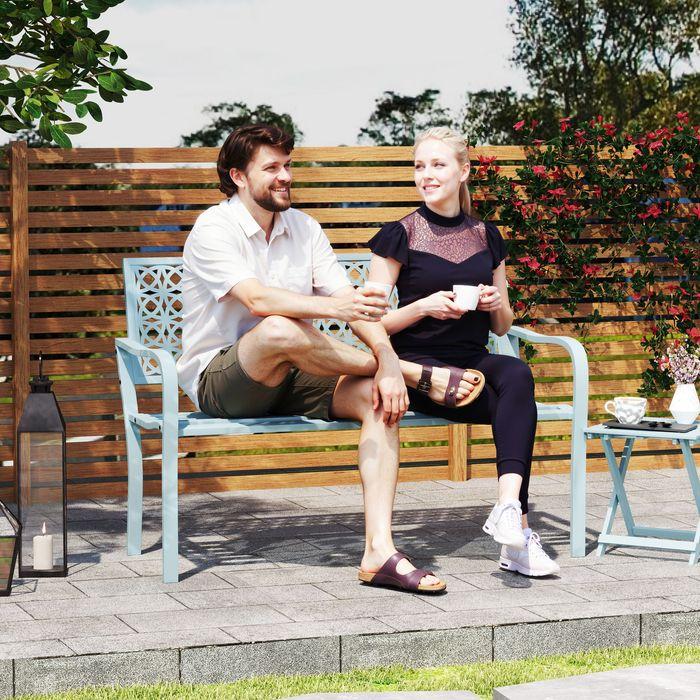 Produktbild Swisshandel24 2-Sitzer Gartenbank, wetterfest, mit Rücken- & Armlehnen, bis 240kg, 127x63x85cm, Blau