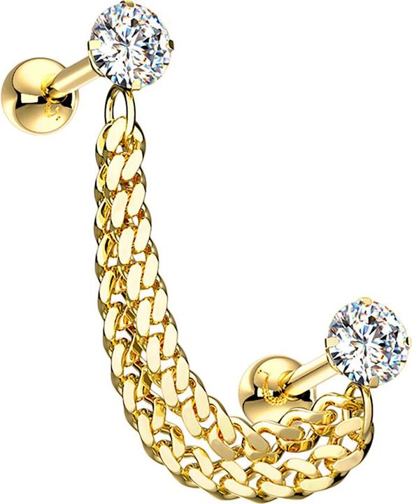 Star Piercing Micro Barbell vergoldet mit Kristall und Anhänger Kette (Chirurgenstahl 316L, Messing)