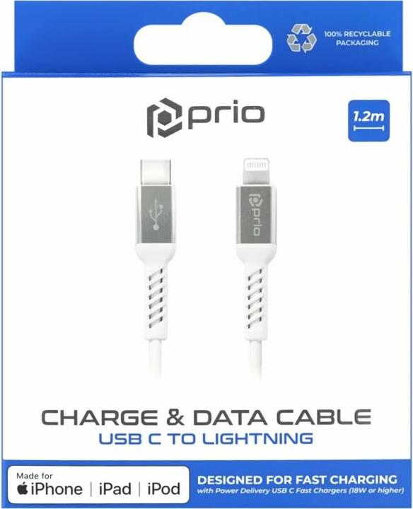 Image du produit prio Charge & Sync USB C vers Lightning Mfi -certifié 1,2 m blanc (1.20 m)